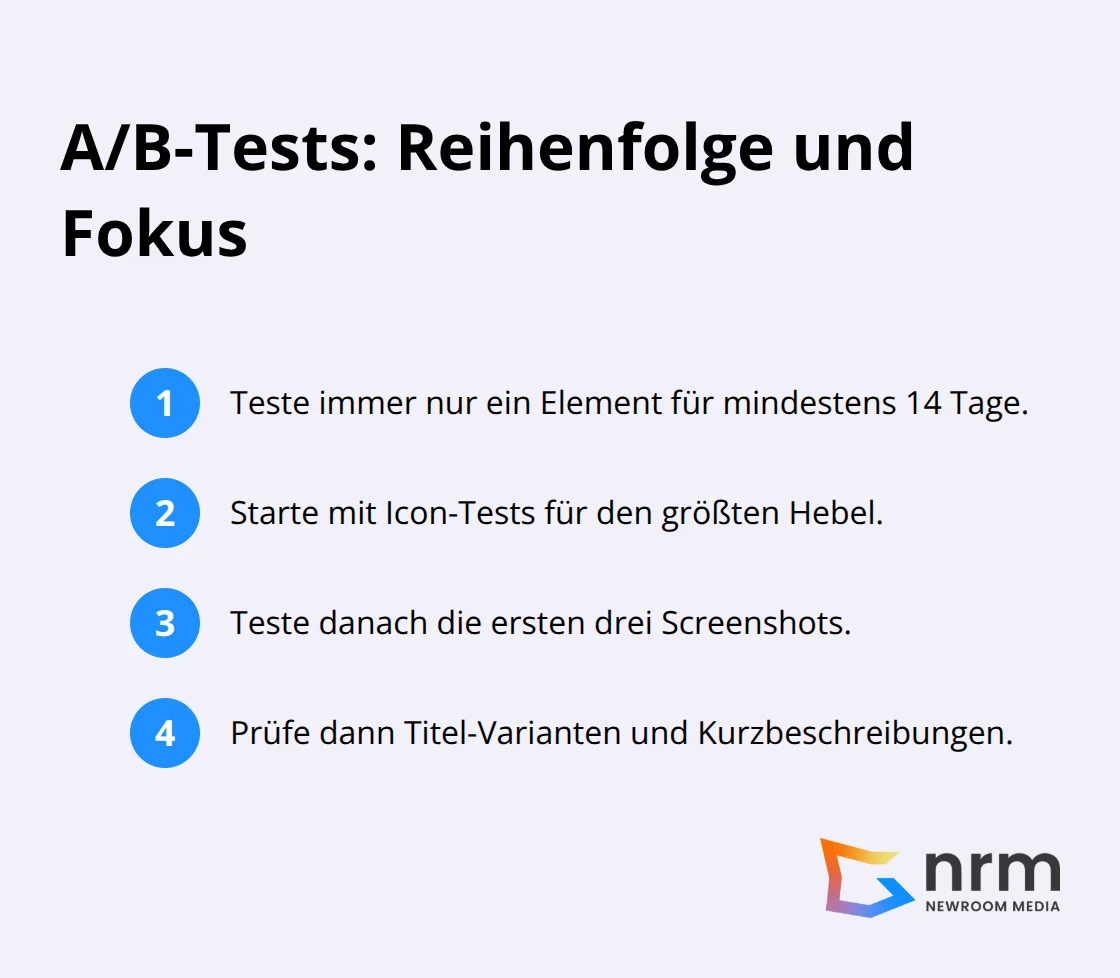 Kompakte Liste der empfohlenen A/B-Test-Schritte für App-Store-Optimierung - App Store Optimization