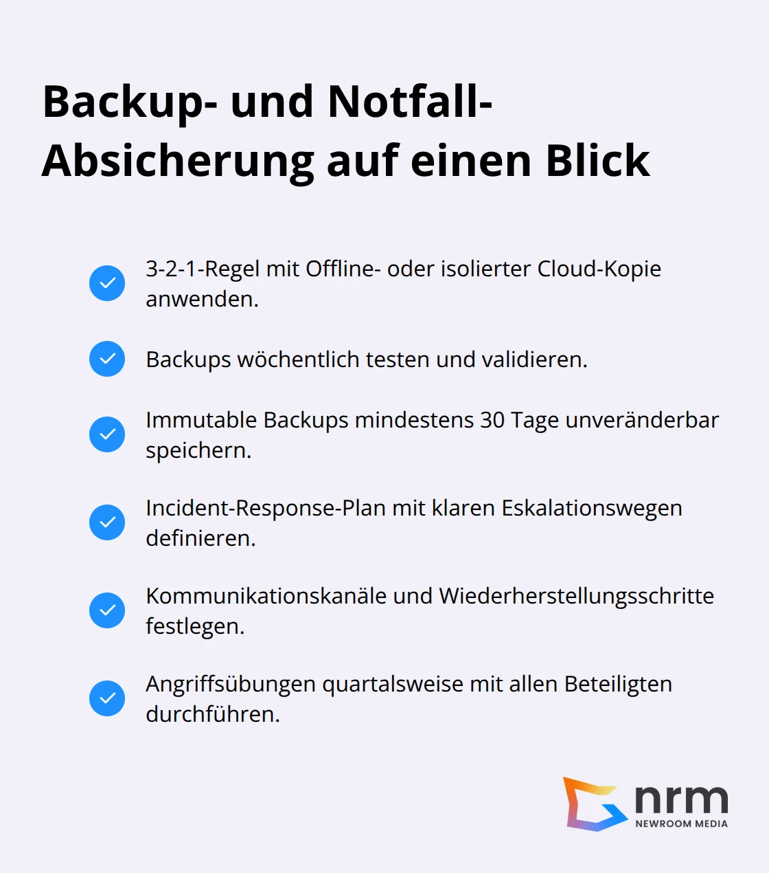 Checkliste zentraler Maßnahmen: 3-2-1-Backups, Tests, Immutable, IR-Plan und Übungen - Cyber Security