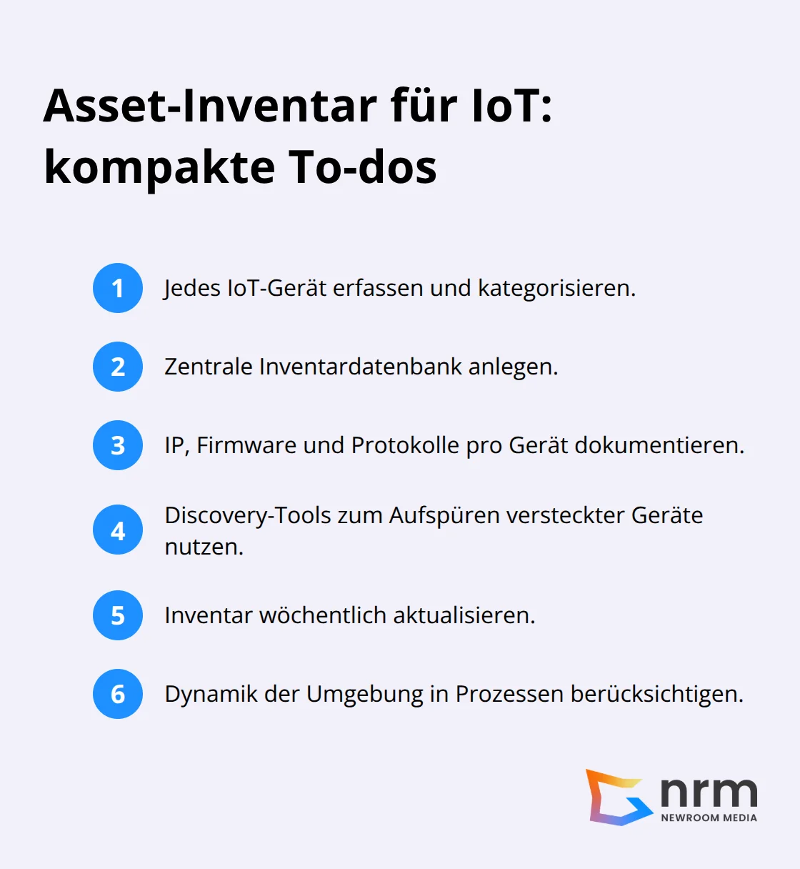 Kompakte Liste der wichtigsten Schritte zum IoT-Asset-Inventar - IoT Sicherheitsstandards