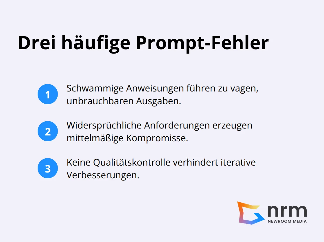 Kompakte Liste häufiger Prompt-Fehler mit kurzen Erklärungen